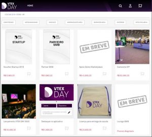 VTEX DAY Store: vista geral da lojinha de recursos para patrocinadores do VTEX DAY