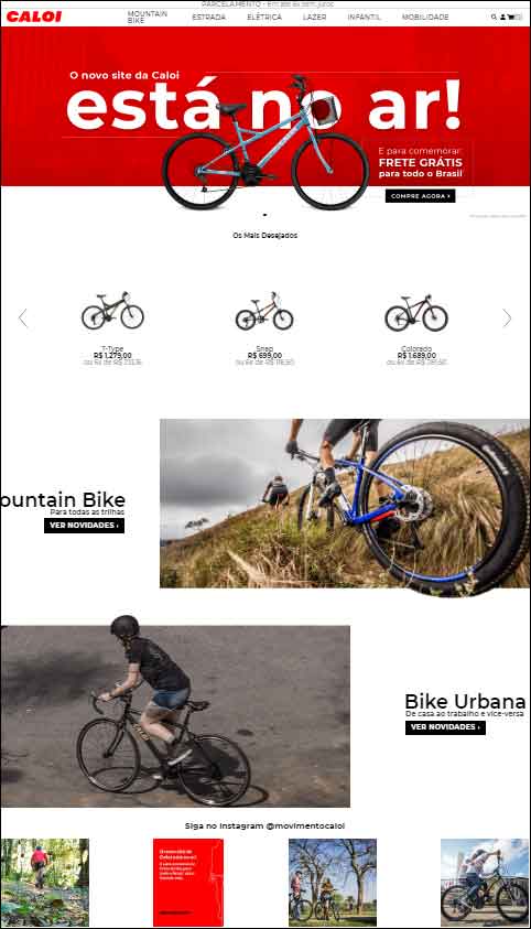 Homepage da Loja virtual da Caloi