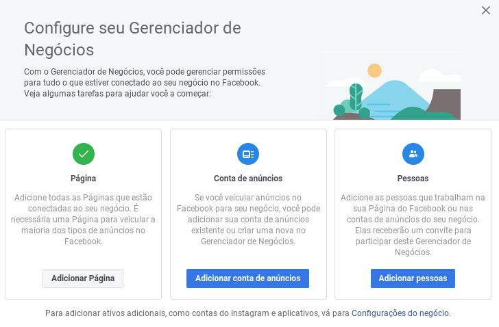 Panel de administración comercial de Facebook