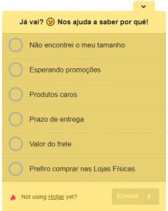 Formulário possibilita saber o motivo pelo qual o consumidor está de saída da loja virtual da Cavenaghi
