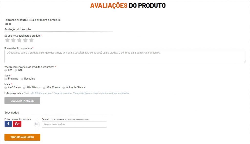 Formulário de feedback do cliente usado na loja virtual da Sapataria Nova