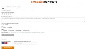 Formulário de feedback do cliente usado na loja virtual da Sapataria Nova