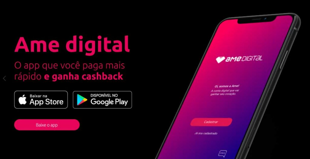 Publicidade do programa de cashbak AME Digital, que recentemente integrou-se à VTEX