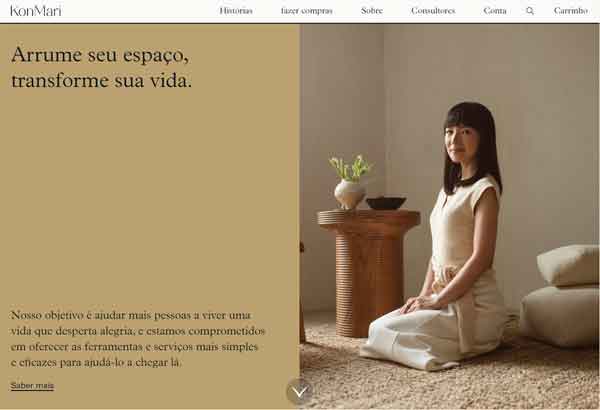 Detalhe da homepage do blog, o qual é integrado à loja virtual da Marie Kondo