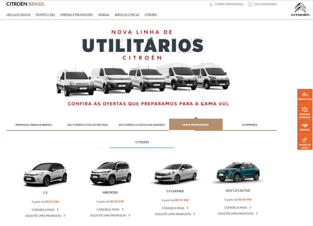 Detalhe da homepage da loja virtual da Citroën