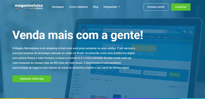 Detalhe da homepage de acesso ao marketplace do Magazine Luiza