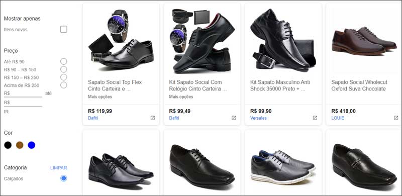 Anúncios de sapatos no Google Shopping