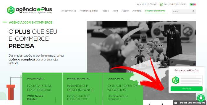 No site da e-Plus, ative no sininho verde para receber atualizações de conteúdo