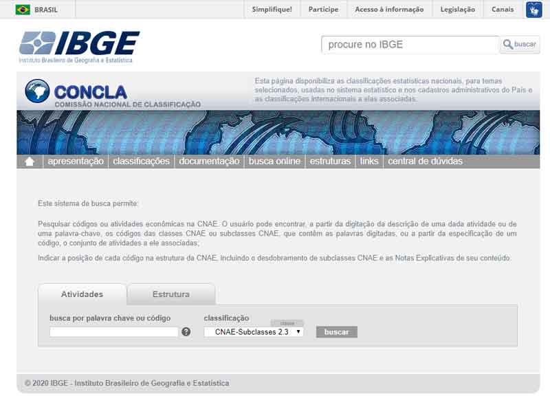 Print da página de buscas online CNAE