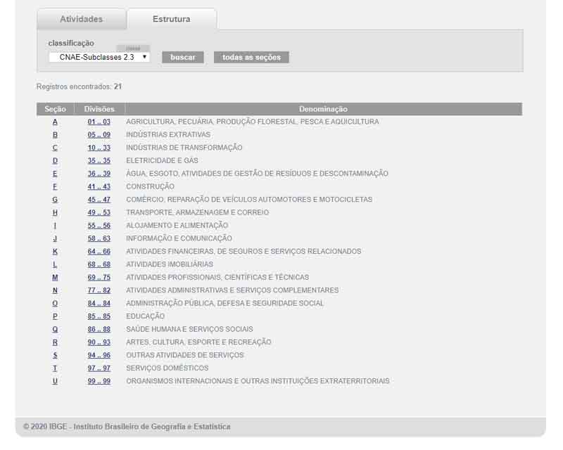 Lista principal acessada via aba "Estrutura"