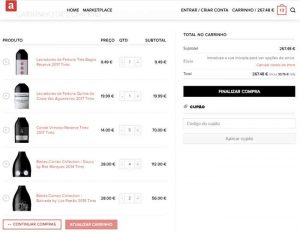 Detalhe do carrinho virtual do Adegga Marketplace: cliente compra em várias lojas, mas faz pagamento único