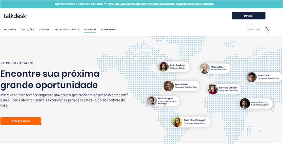 Detalhe da interface de cadastro de profissionais no Talkdesk CXTalent