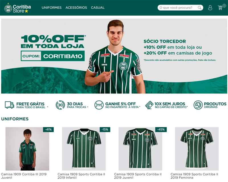 Detalhe da Coritiba Store, uma das lojas online de futebol no Brasil