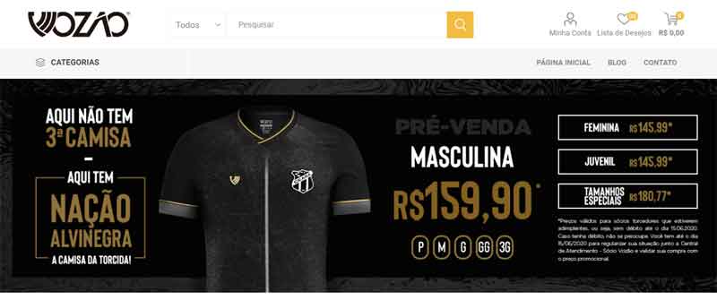 E-commerce do Vozão tem como um dos principais produtos a camisa Nação Alvinegra