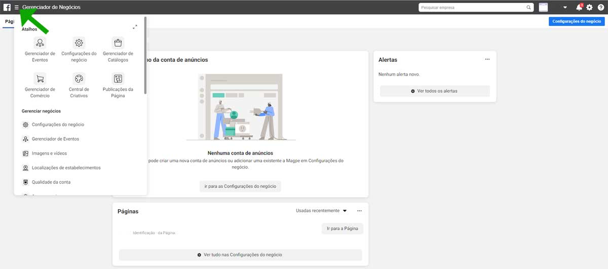 Como criar uma conta no Gerenciador de negócios do facebook?