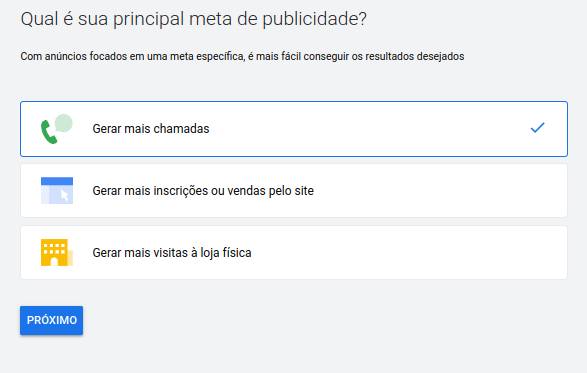 Escolha uma opção e inicie uma campanha de anúncios