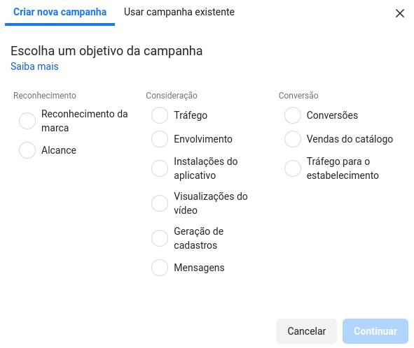 Carrusel de Facebook: puede elegir cualquiera de estos objetivos excepto "Reproducciones de video" y "Participación"