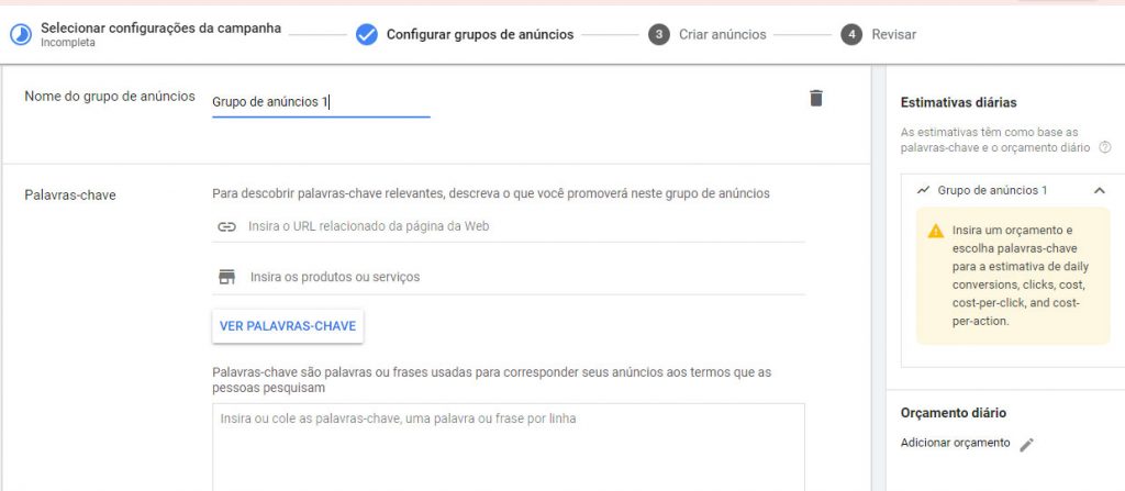 Para anunciar no Google Ads, configure os grupos de anúncios