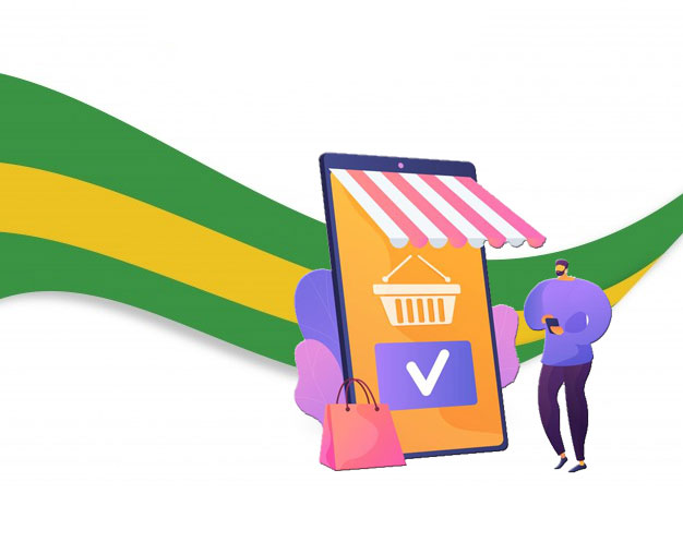 Lojas de e-commerce no Brasil: 48% são pequenos negócios. Imagens: @ibrandify @vectorjuice