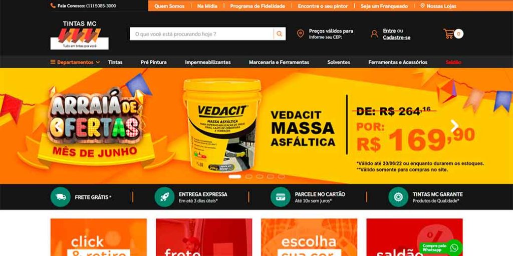 Homepage do marketplace da marca