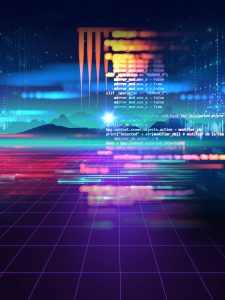 cyberpunk landscape with technology elements 3d illustration
