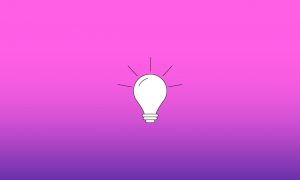 Bulb on a pink and purple gradient background. Concept of innovation and enterprising women. Vector illustration